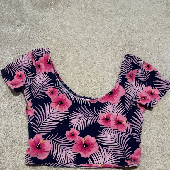 PINK Victoria's Secret Tops - PINK Victoria's Secret Navy and Pink Floral Crop Top